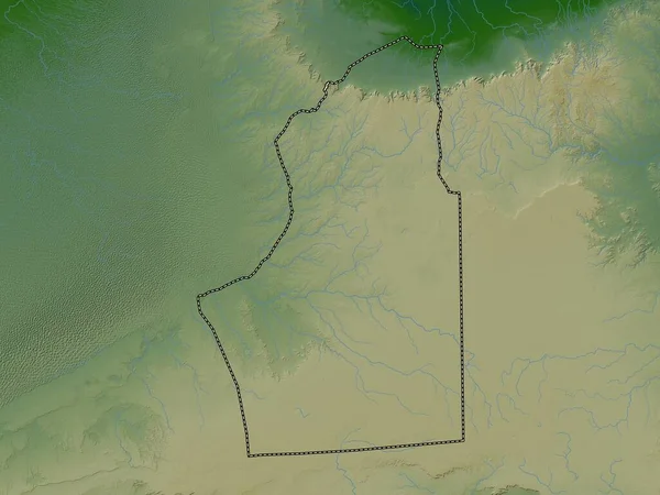 Nalut Distrito Libia Mapa Elevación Colores Con Lagos Ríos —  Fotos de Stock