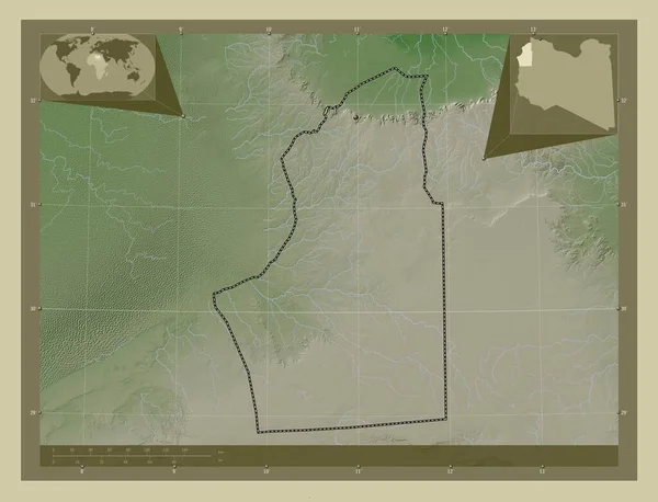 Nalut Distrito Libia Mapa Elevación Coloreado Estilo Wiki Con Lagos —  Fotos de Stock