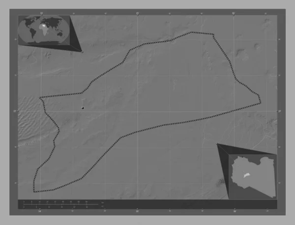 Sabha Dzielnica Libii Dwupoziomowa Mapa Jeziorami Rzekami Pomocnicze Mapy Położenia — Zdjęcie stockowe