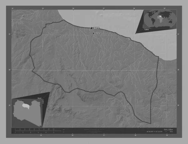 Сурт Район Ливии Карта Рельефа Билевела Озерами Реками Места Названия — стоковое фото