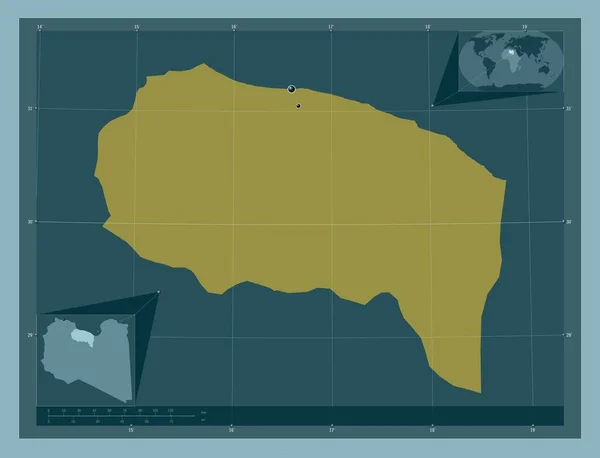 サルト リビアの地区 しっかりした色の形 地域の主要都市の場所 コーナー補助位置図 — ストック写真