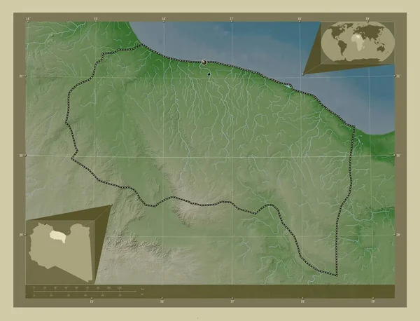 Surt Distrito Libia Mapa Elevación Coloreado Estilo Wiki Con Lagos —  Fotos de Stock