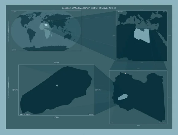 リビアの地区 ワディ ハイアット 大規模な地図上の領域の位置を示しています しっかりとした背景にベクトルフレームとPng形状の構成 — ストック写真