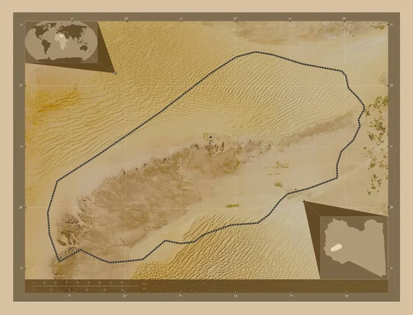 Wadi Hayat District Libië Lage Resolutie Satellietkaart Hulplocatiekaarten Hoek — Stockfoto