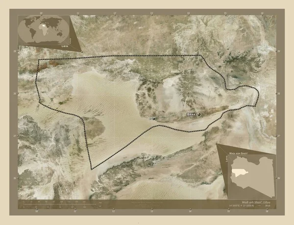 Wadi Ash Shati District Libië Satellietkaart Met Hoge Resolutie Locaties — Stockfoto