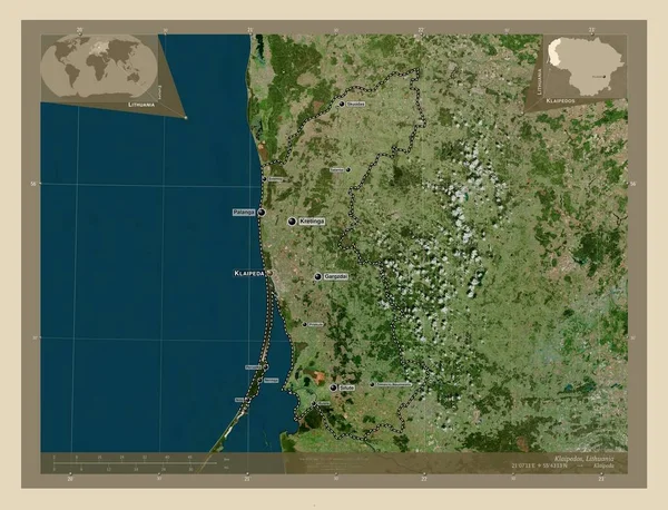 Klaipedos Provincie Litouwen Satellietkaart Met Hoge Resolutie Locaties Namen Van — Stockfoto