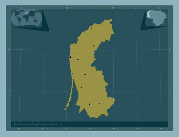 Klaipedos Condado Lituania Forma Color Sólido Ubicaciones Las Principales Ciudades —  Fotos de Stock