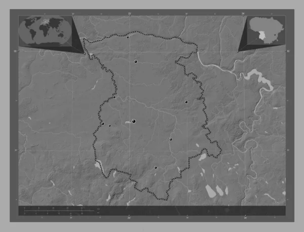 Marijampoles Condado Lituania Mapa Elevación Bilevel Con Lagos Ríos Ubicaciones —  Fotos de Stock
