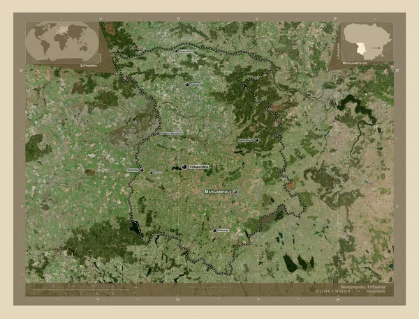 Mariampoles Okręg Litewski Mapa Satelity Wysokiej Rozdzielczości Lokalizacje Nazwy Głównych — Zdjęcie stockowe