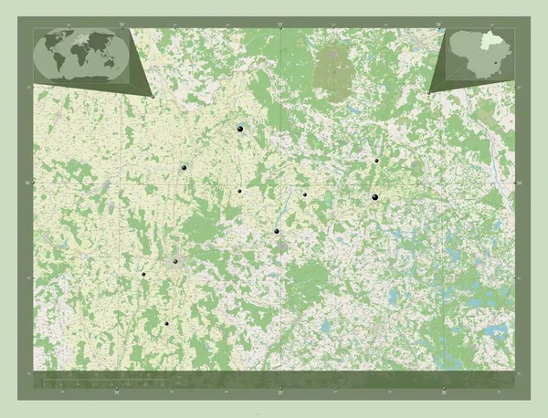 Panevezio 立陶宛县 开放街道地图 该区域主要城市的所在地点 角辅助位置图 — 图库照片