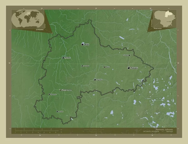 Паневежо Литовская Область Карта Высоты Окрашенная Вики Стиле Озерами Реками — стоковое фото