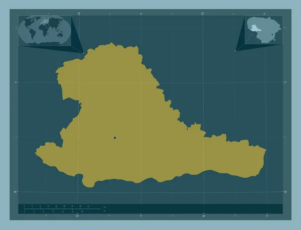 Taurages Condado Lituânia Forma Cor Sólida Mapa Localização Auxiliar Canto — Fotografia de Stock