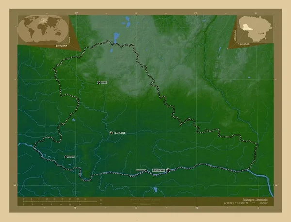 Taurages Okres Litva Barevná Mapa Jezery Řekami Umístění Názvy Velkých — Stock fotografie