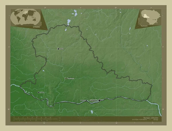 Taurages Okręg Litewski Mapa Wzniesień Kolorowa Stylu Wiki Jeziorami Rzekami — Zdjęcie stockowe