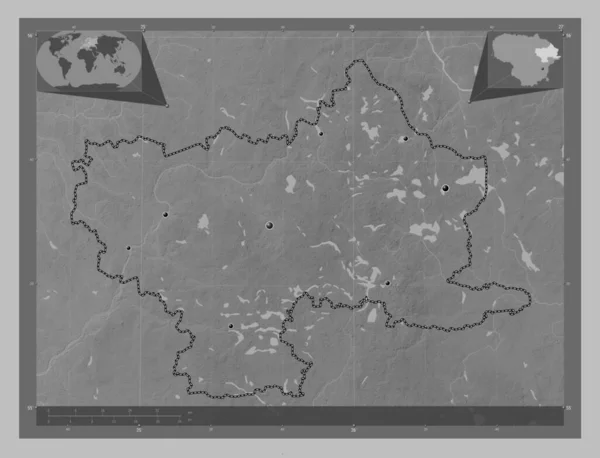 Utenos Condado Lituania Mapa Elevación Escala Grises Con Lagos Ríos —  Fotos de Stock