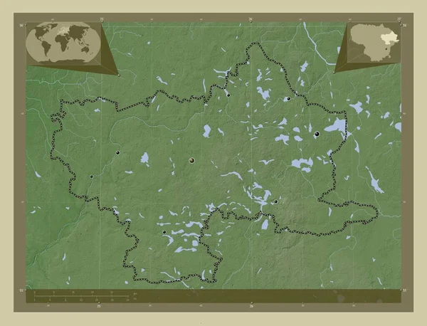 Утенос Литовская Область Карта Высоты Окрашенная Вики Стиле Озерами Реками — стоковое фото