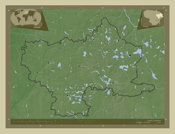 Utenos Condado Lituânia Mapa Elevação Colorido Estilo Wiki Com Lagos — Fotografia de Stock