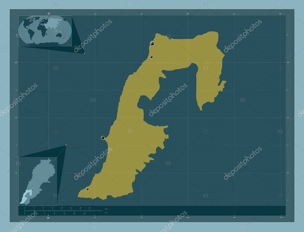 Sur, provincia del L bano. Forma de color s lido. Ubicaciones de las
