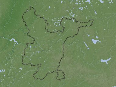 Vilniaus, Litvanya Bölgesi. Yükseklik haritası göller ve nehirlerle wiki stilinde renklendirilmiştir