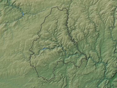 Diekirch, Lüksemburg bölgesi. Gölleri ve nehirleri olan renkli yükseklik haritası