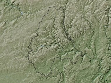 Diekirch, Lüksemburg bölgesi. Yükseklik haritası göller ve nehirlerle wiki stilinde renklendirilmiştir