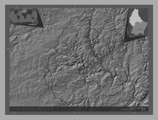 Дикирх Район Люксембурга Карта Рельефа Билевела Озерами Реками Места Названия — стоковое фото
