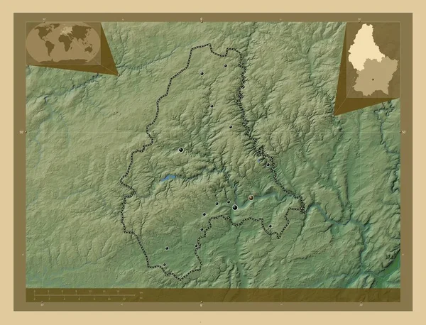 Diekirch Dystrykt Luksemburg Kolorowa Mapa Wzniesień Jeziorami Rzekami Lokalizacje Dużych — Zdjęcie stockowe