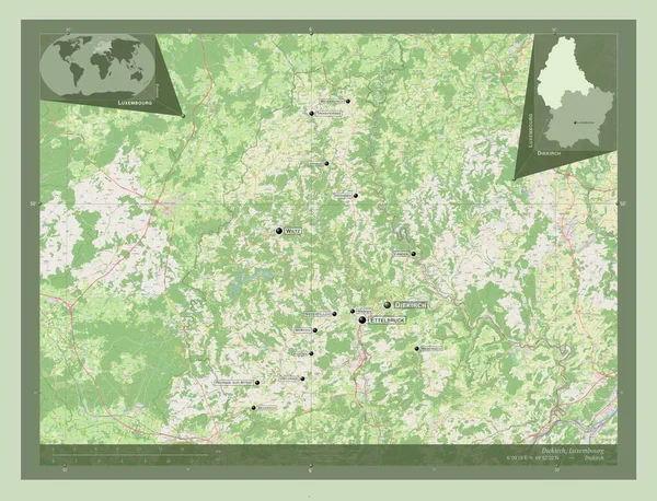 Diekirch Luxemburgs District Open Plattegrond Locaties Namen Van Grote Steden — Stockfoto