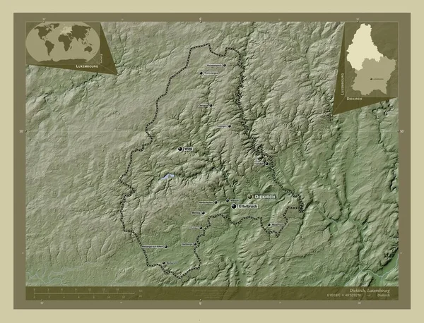 Diekirch Okres Lucemburk Zdvihová Mapa Zbarvená Stylu Wiki Jezery Řekami — Stock fotografie