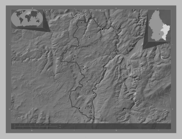 Grevenmacher Dystrykt Luksemburg Mapa Wzniesień Skali Szarości Jeziorami Rzekami Lokalizacje — Zdjęcie stockowe