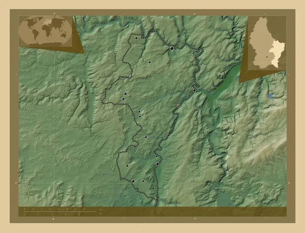 Grevenmacher District Luxembourg Colored Elevation Map Lakes Rivers Locations Major — Stock Photo, Image