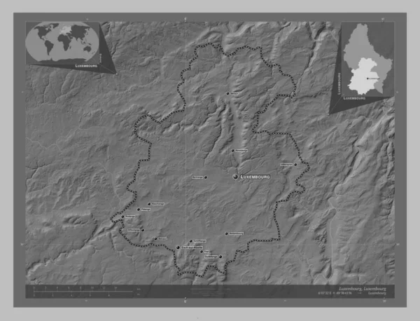 Люксембург Район Люксембурга Карта Высот Оттенках Серого Озерами Реками Места — стоковое фото