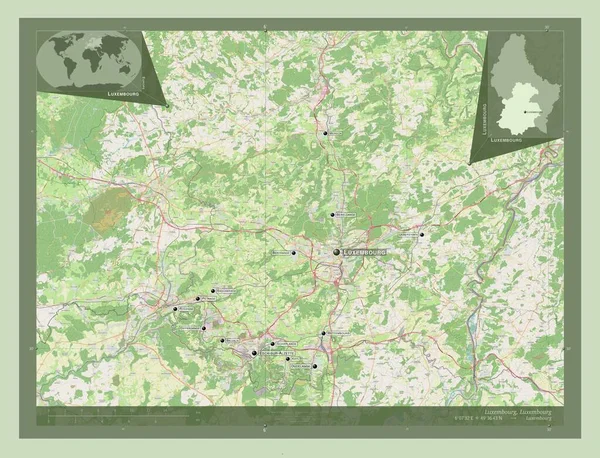 Luxemburg District Luxemburg Open Plattegrond Locaties Namen Van Grote Steden — Stockfoto