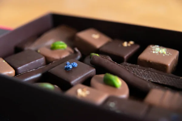 Close-up of a full open chocolate box