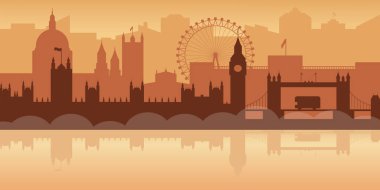 Londra 'nın güzel silueti. Büyük Britanya şehir manzarasının arka planı. Sisli şehir.