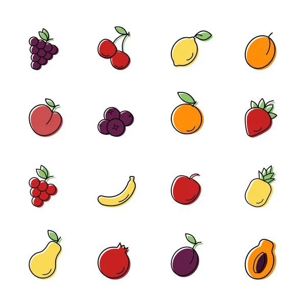 Ensemble Icônes Colorées Fruits Ligne Sur Fond Blanc Une Collection — Image vectorielle