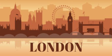 Londra 'nın silüeti. Büyük Britanya şehir manzarasının arka planı. Sisli şehir.