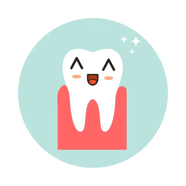 Dente Sano Con Emozione Dei Kawaii Igiene Concetto Assistenza Sanitaria — Vettoriale Stock