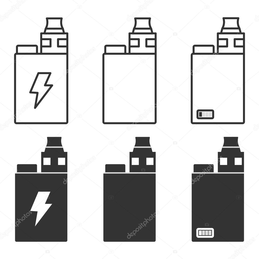Set of vector e-cigarette icons for smoking a vape on a white background