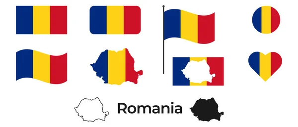 Флаг Румынии Силуэт Румынии Векторная Иллюстрация — стоковый вектор