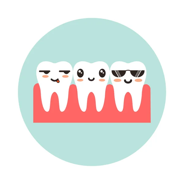Healthy Teeth Kawaii Emations Vector Illustration — Vector de stock