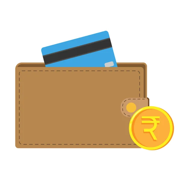 Πορτοφόλι Πιστωτική Κάρτα Και Εικονίδιο Ρουπίας Νομίσματος Επίπεδο Σύμβολο Χρηματοδότησης — Διανυσματικό Αρχείο