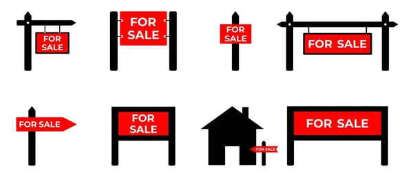 Real Estate Sales Sign Vector Red Sign Sale Set Flat — Stock Vector