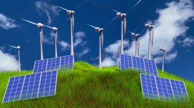 Yeşil üretim ve enerji kullanımı kavramı. 3B görüntüleme