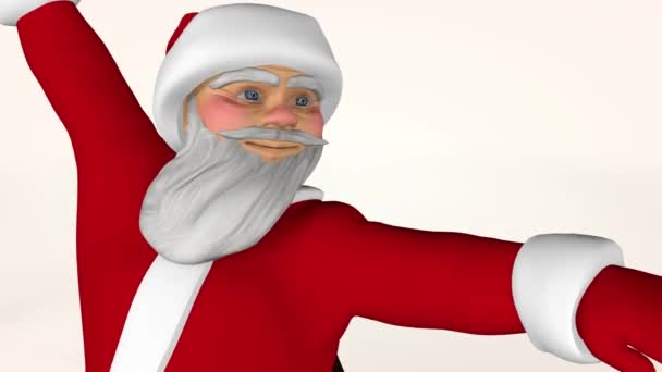 Cheerful Santa Claus in a red suit is dancing. 3d rendering — Stock Video