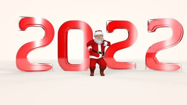 Веселый Санта Клаус в красном костюме танцует. 3d-рендеринг.
