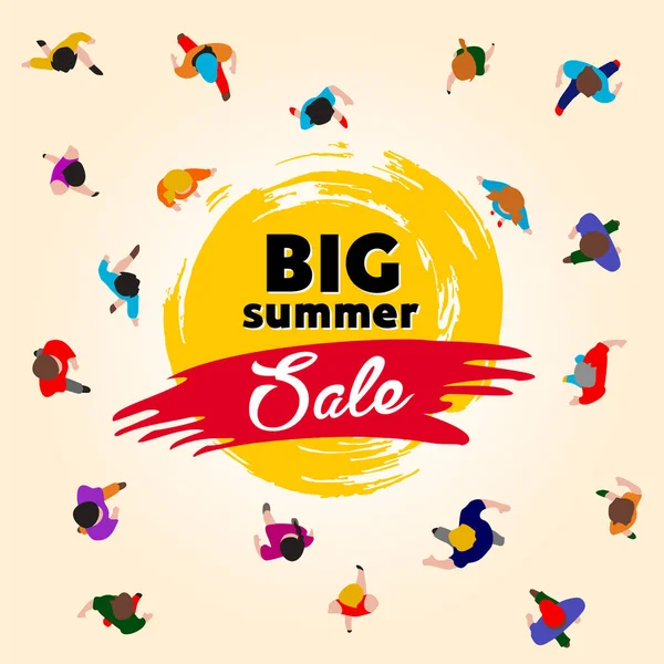 Big Summer Sale Banner Top View People Running Offer Vector — Stock Vector