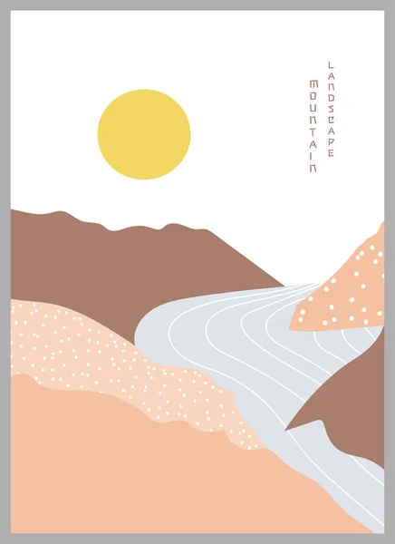 Illustration vectorielle d'un paysage de montagne avec rivière. Géométrique paysage fond dans asiatique Japonais style. — Image vectorielle