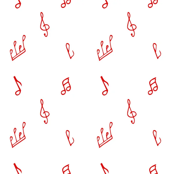 Witte achtergrond met rode noten en treble clef. Patroon voor het inpakken van papier. — Stockvector