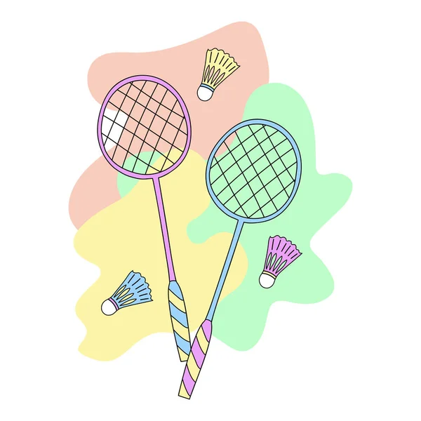 Racchette da badminton e volantini in stile line art. Illustrazione vettoriale. — Vettoriale Stock